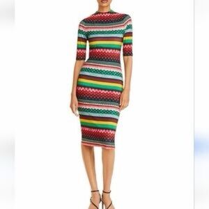 Alice + Olivia Delora Geo Striped Midi Dress
